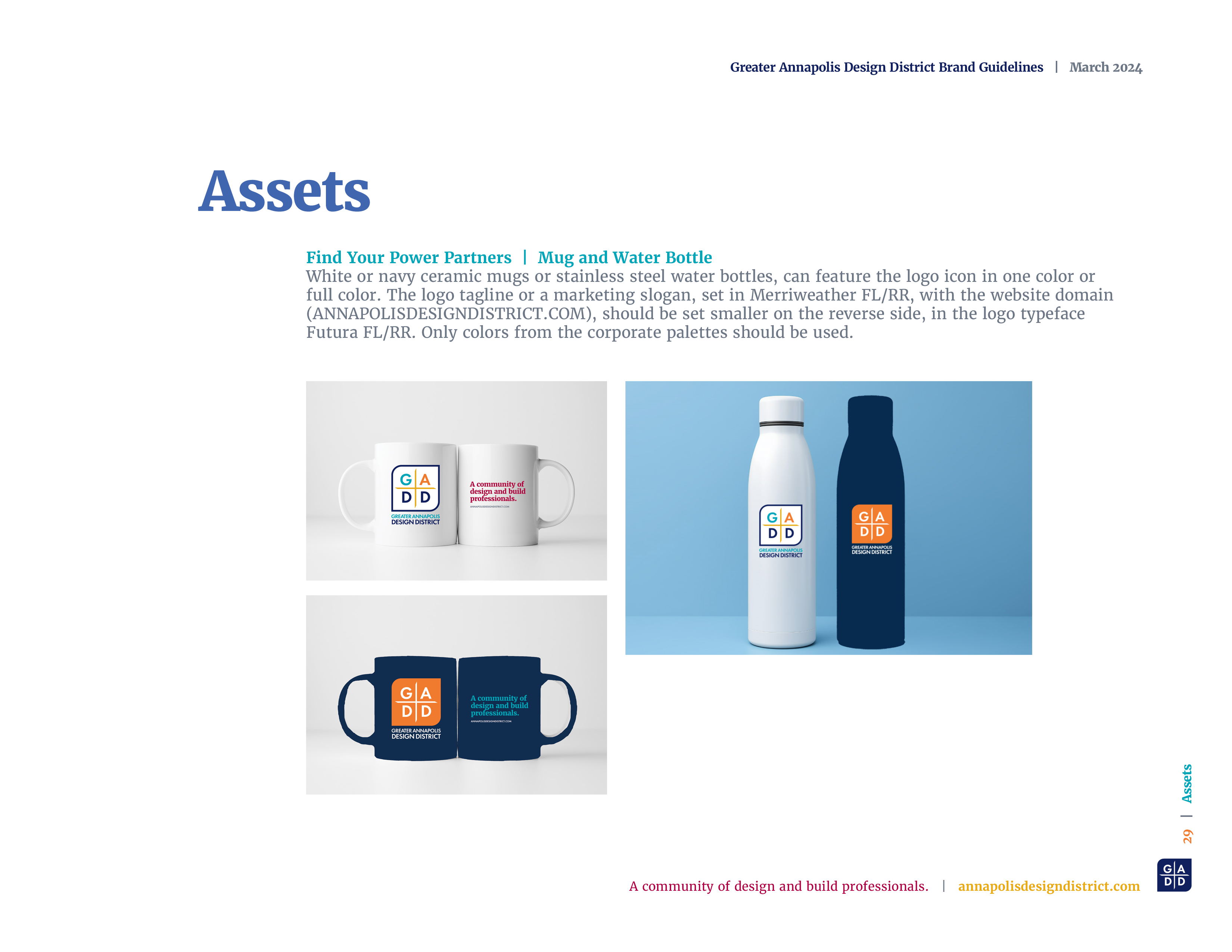 Greater Annapolis Design District Brand Style Guidelines Book, Mugs and Water Bottles